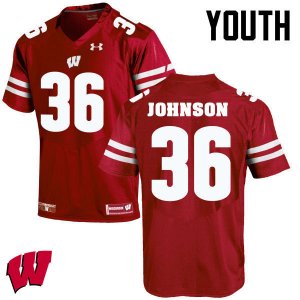Youth Wisconsin Badgers NCAA #36 Hunter Johnson Red Authentic Under Armour Stitched College Football Jersey VX31C22SH
